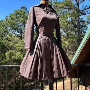 Vintage 50s Pat Premo Pleated Full Skirt Wasp Waist Pinup Dress XS